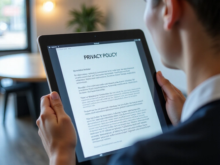 Personne lisant un document de politique de confidentialité