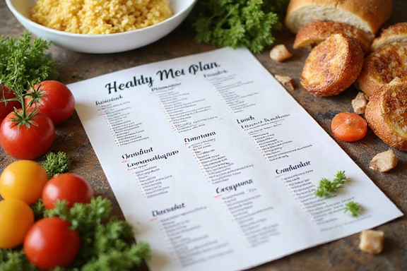 Un plan de repas sain et coloré sur une table de cuisine